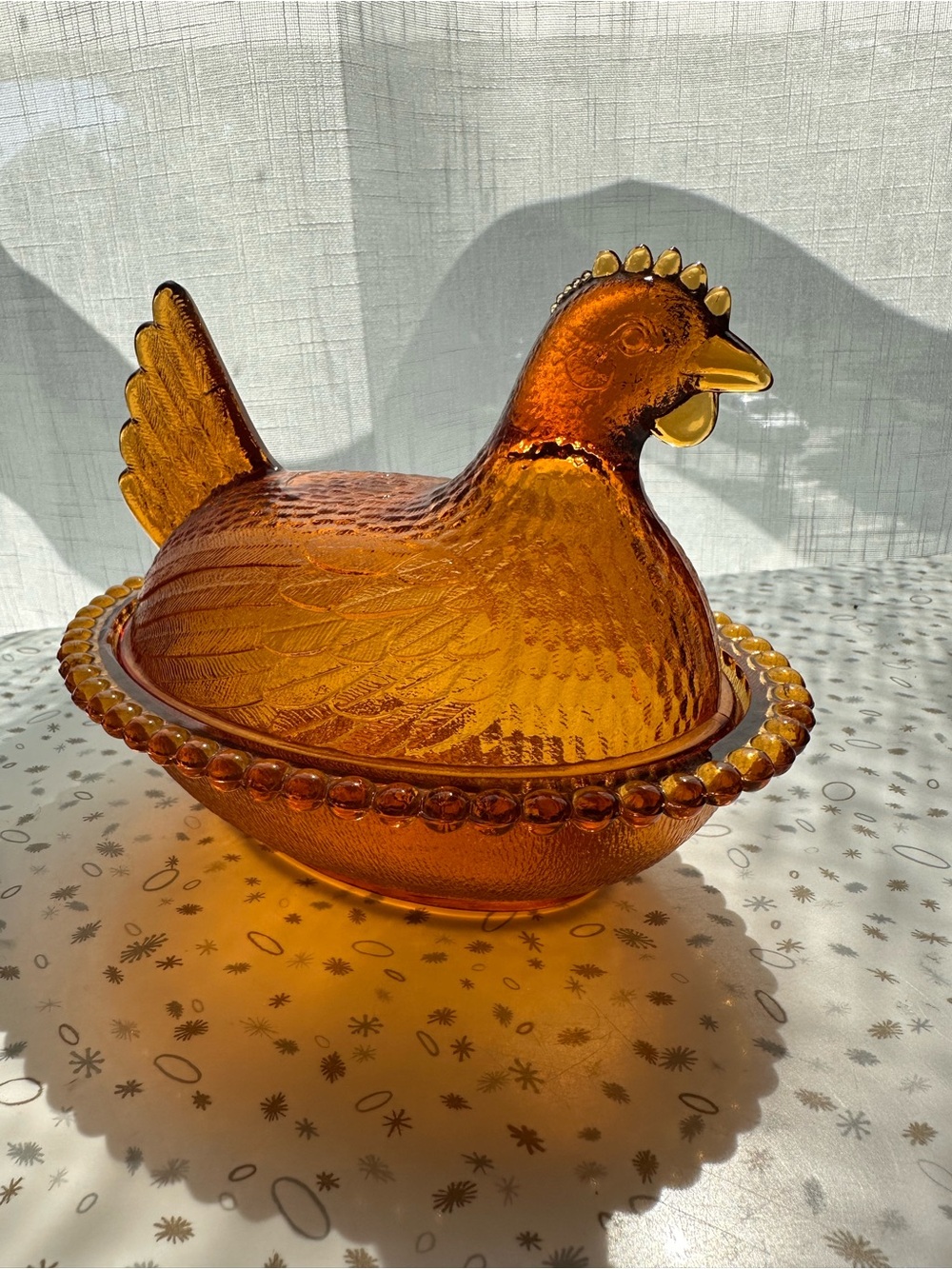 Vintage Amber Glass Hen on Nest Candy Dish | Indiana Glass Co 1970s